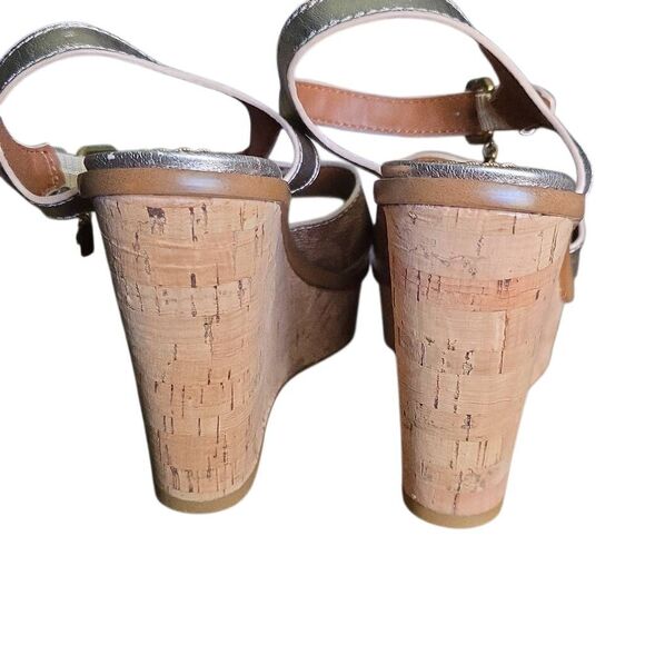 Coach Women's Size 7 Tan Gold Cork Leather Ankle Strap Wedge Sandals - Picture 2 of 8